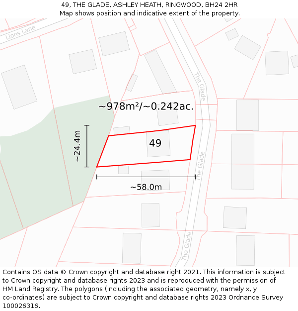 49, THE GLADE, ASHLEY HEATH, RINGWOOD, BH24 2HR: Plot and title map