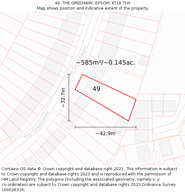 49, THE GREENWAY, EPSOM, KT18 7HX: Plot and title map