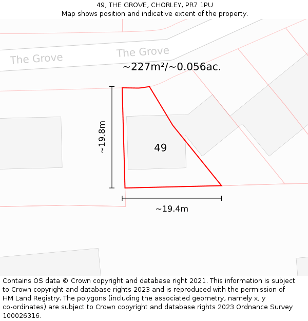 49, THE GROVE, CHORLEY, PR7 1PU: Plot and title map