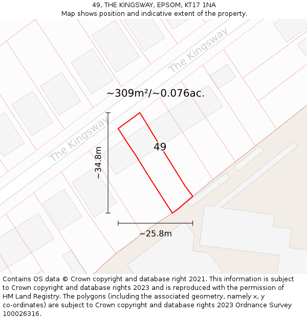 49, THE KINGSWAY, EPSOM, KT17 1NA: Plot and title map