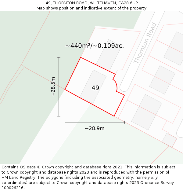49, THORNTON ROAD, WHITEHAVEN, CA28 6UP: Plot and title map