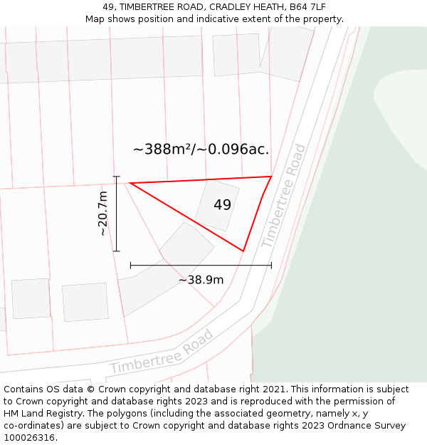 49, TIMBERTREE ROAD, CRADLEY HEATH, B64 7LF: Plot and title map