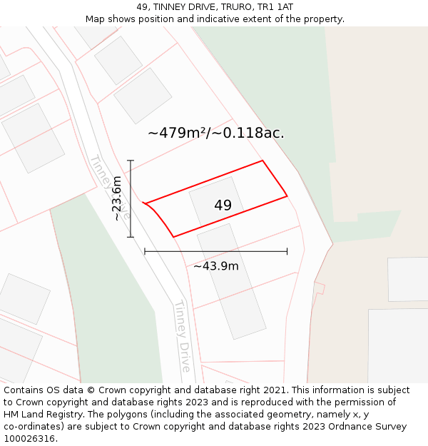 49, TINNEY DRIVE, TRURO, TR1 1AT: Plot and title map