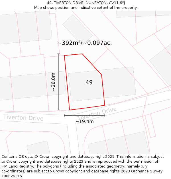 49, TIVERTON DRIVE, NUNEATON, CV11 6YJ: Plot and title map