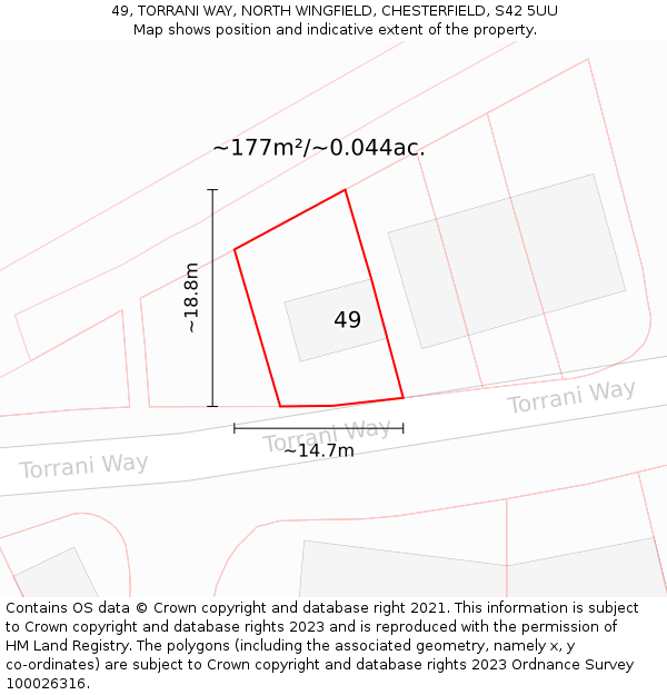 49, TORRANI WAY, NORTH WINGFIELD, CHESTERFIELD, S42 5UU: Plot and title map