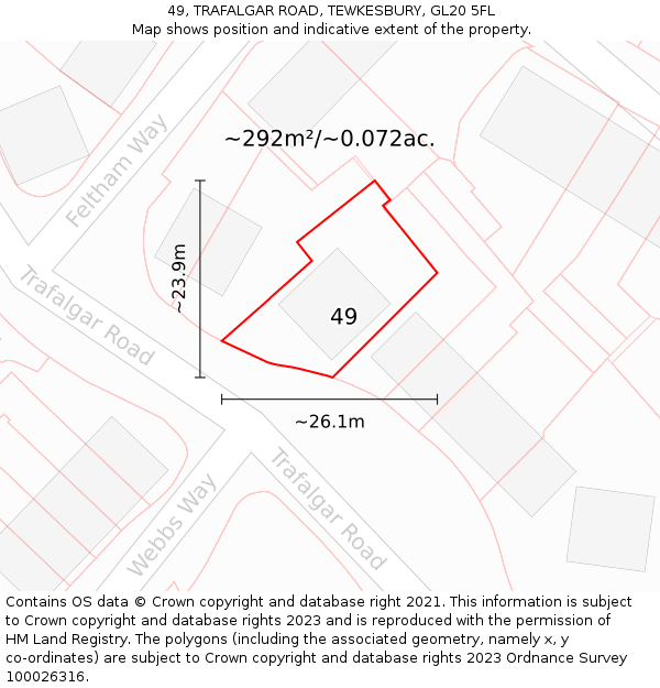 49, TRAFALGAR ROAD, TEWKESBURY, GL20 5FL: Plot and title map