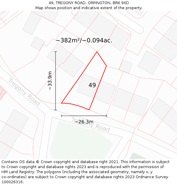 49, TREGONY ROAD, ORPINGTON, BR6 9XD: Plot and title map