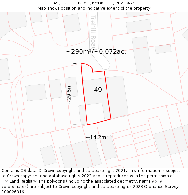 49, TREHILL ROAD, IVYBRIDGE, PL21 0AZ: Plot and title map