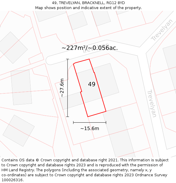 49, TREVELYAN, BRACKNELL, RG12 8YD: Plot and title map