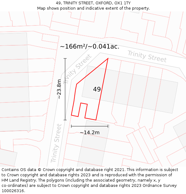 49, TRINITY STREET, OXFORD, OX1 1TY: Plot and title map