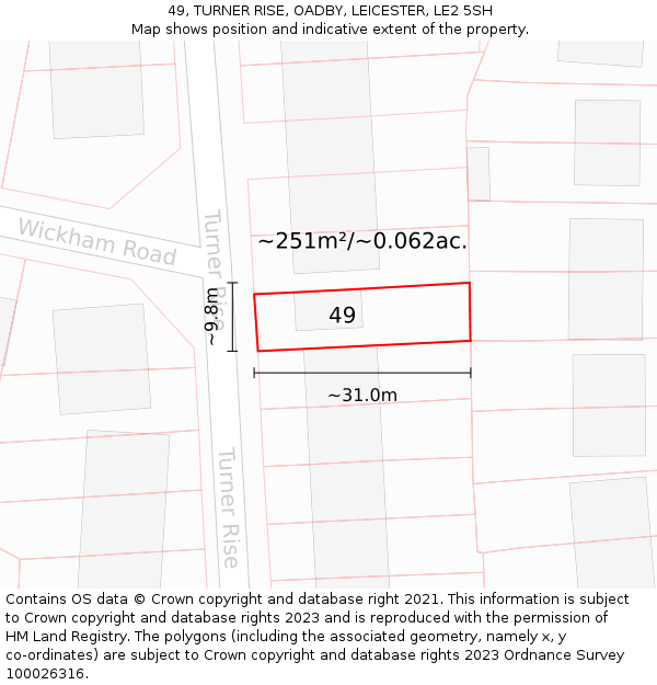 49, TURNER RISE, OADBY, LEICESTER, LE2 5SH: Plot and title map