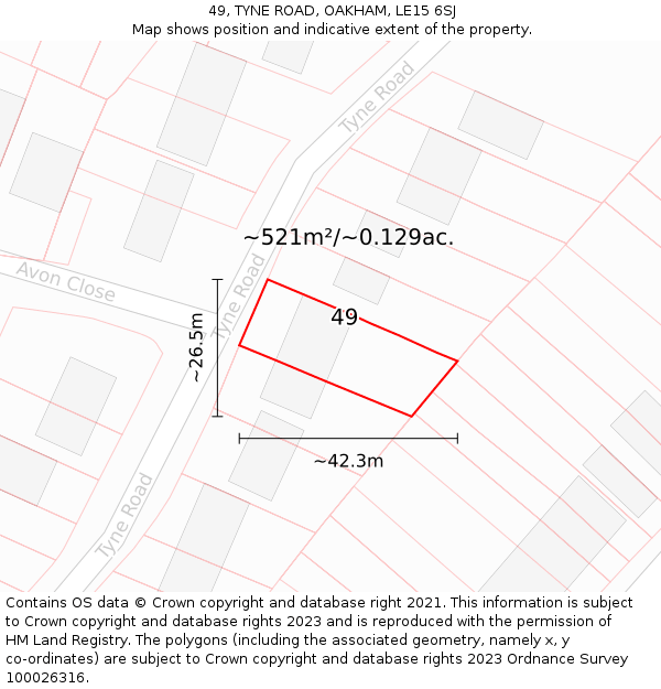 49, TYNE ROAD, OAKHAM, LE15 6SJ: Plot and title map