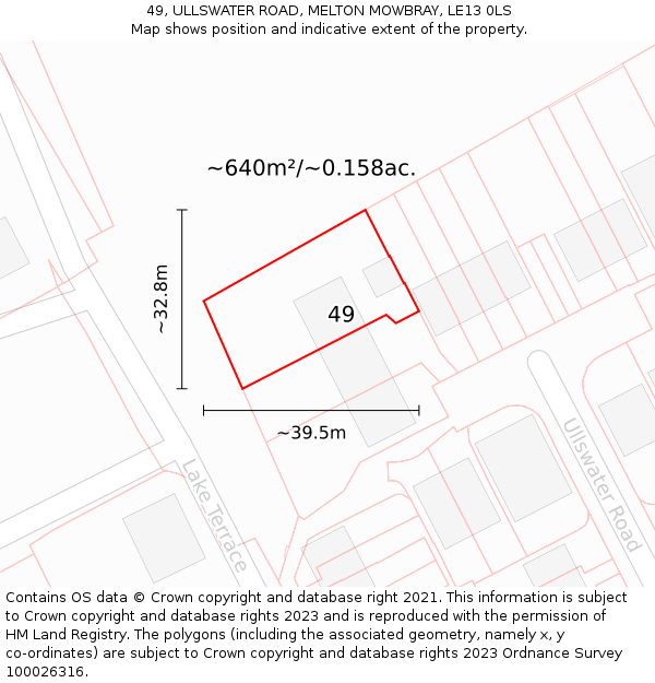 49, ULLSWATER ROAD, MELTON MOWBRAY, LE13 0LS: Plot and title map