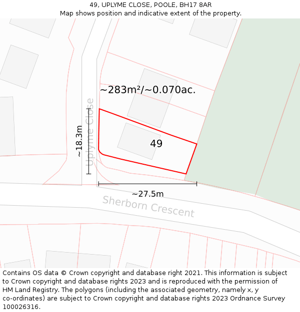 49, UPLYME CLOSE, POOLE, BH17 8AR: Plot and title map