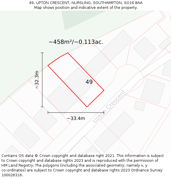 49, UPTON CRESCENT, NURSLING, SOUTHAMPTON, SO16 8AA: Plot and title map