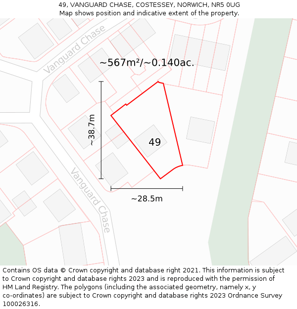 49, VANGUARD CHASE, COSTESSEY, NORWICH, NR5 0UG: Plot and title map