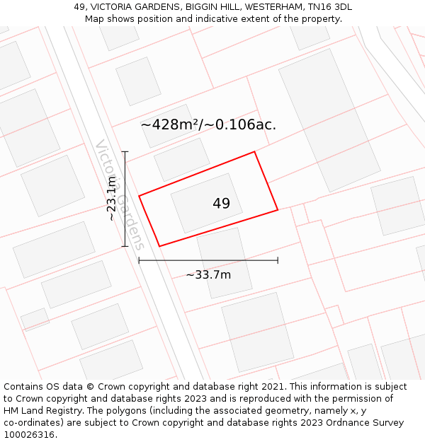 49, VICTORIA GARDENS, BIGGIN HILL, WESTERHAM, TN16 3DL: Plot and title map