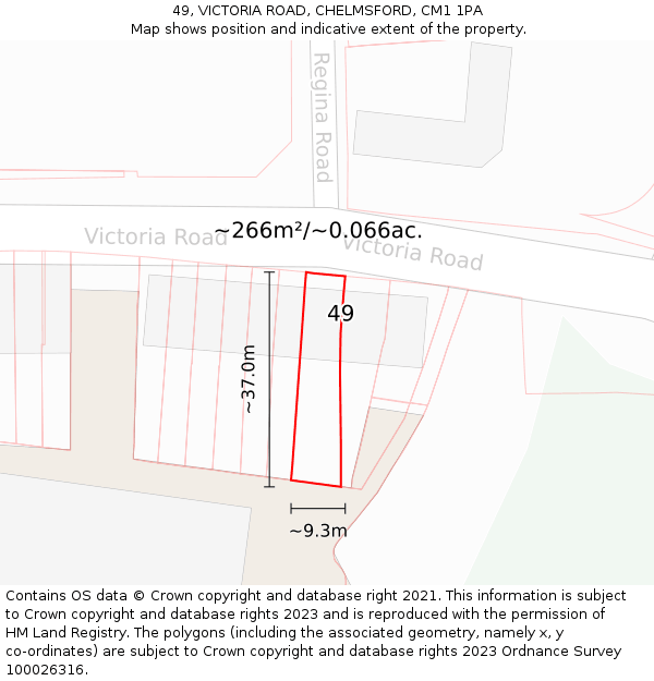 49, VICTORIA ROAD, CHELMSFORD, CM1 1PA: Plot and title map