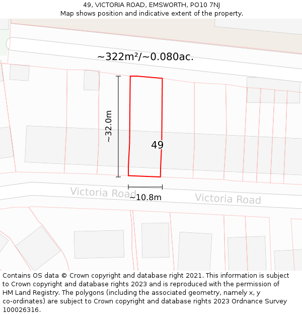 49, VICTORIA ROAD, EMSWORTH, PO10 7NJ: Plot and title map