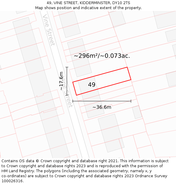 49, VINE STREET, KIDDERMINSTER, DY10 2TS: Plot and title map