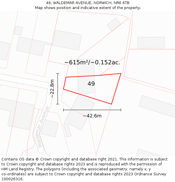 49, WALDEMAR AVENUE, NORWICH, NR6 6TB: Plot and title map