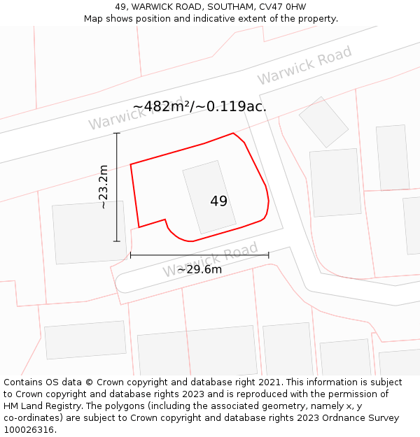 49, WARWICK ROAD, SOUTHAM, CV47 0HW: Plot and title map