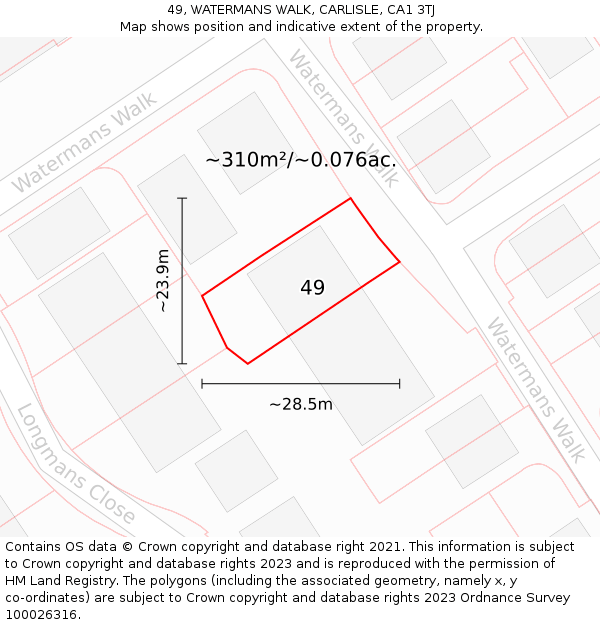 49, WATERMANS WALK, CARLISLE, CA1 3TJ: Plot and title map