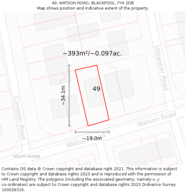 49, WATSON ROAD, BLACKPOOL, FY4 2DB: Plot and title map