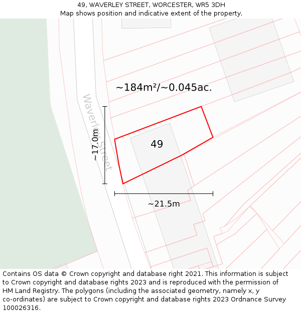 49, WAVERLEY STREET, WORCESTER, WR5 3DH: Plot and title map