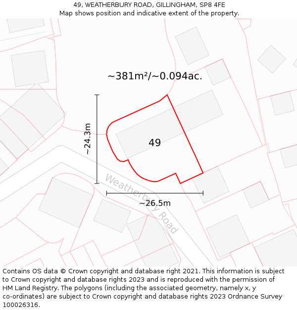 49, WEATHERBURY ROAD, GILLINGHAM, SP8 4FE: Plot and title map