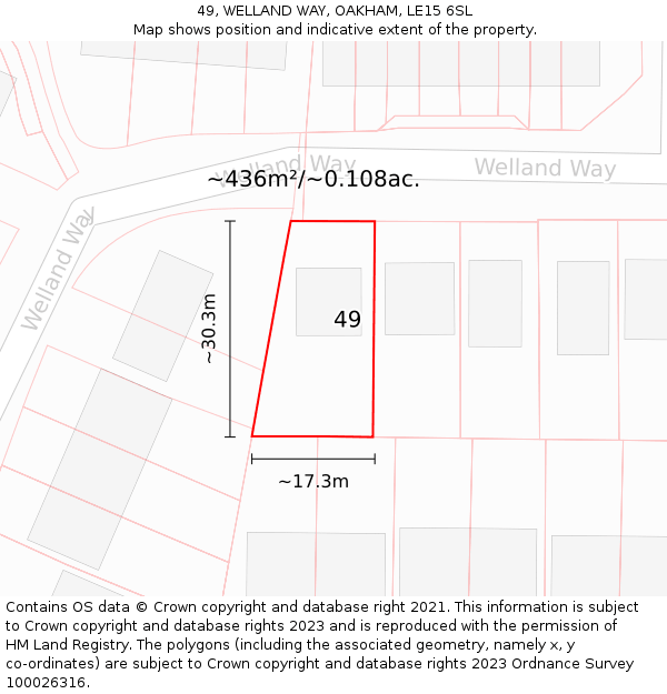 49, WELLAND WAY, OAKHAM, LE15 6SL: Plot and title map