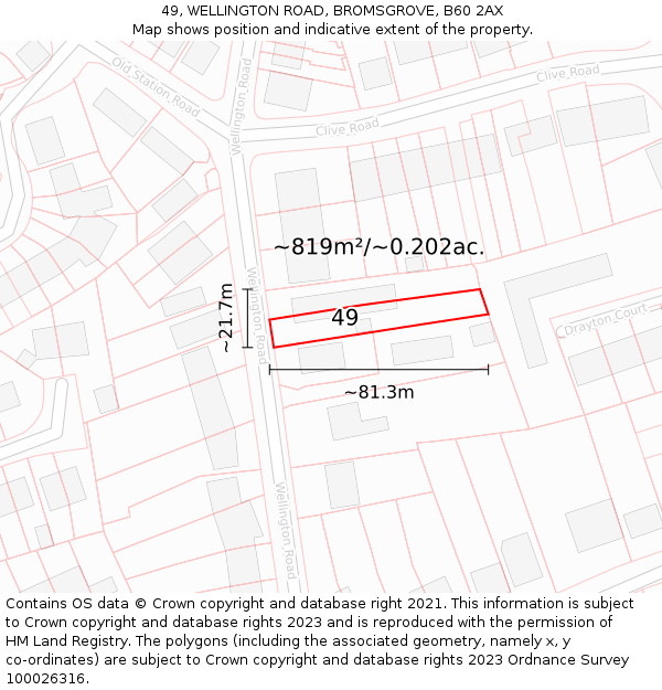 49, WELLINGTON ROAD, BROMSGROVE, B60 2AX: Plot and title map