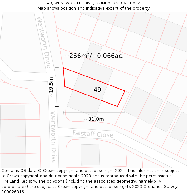 49, WENTWORTH DRIVE, NUNEATON, CV11 6LZ: Plot and title map