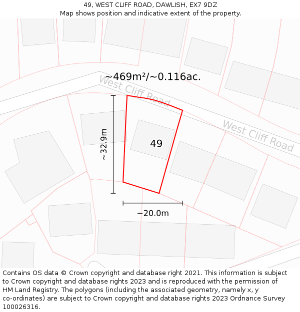 49, WEST CLIFF ROAD, DAWLISH, EX7 9DZ: Plot and title map