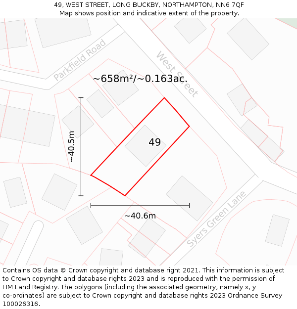 49, WEST STREET, LONG BUCKBY, NORTHAMPTON, NN6 7QF: Plot and title map