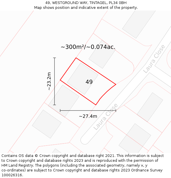 49, WESTGROUND WAY, TINTAGEL, PL34 0BH: Plot and title map