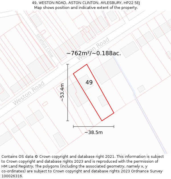 49, WESTON ROAD, ASTON CLINTON, AYLESBURY, HP22 5EJ: Plot and title map