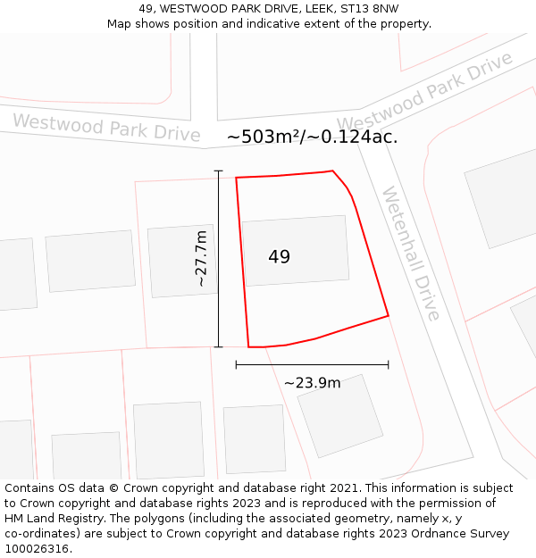 49, WESTWOOD PARK DRIVE, LEEK, ST13 8NW: Plot and title map