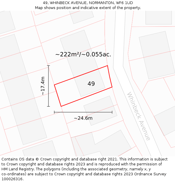 49, WHINBECK AVENUE, NORMANTON, WF6 1UD: Plot and title map