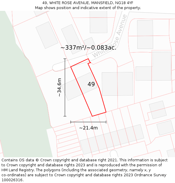 49, WHITE ROSE AVENUE, MANSFIELD, NG18 4YF: Plot and title map