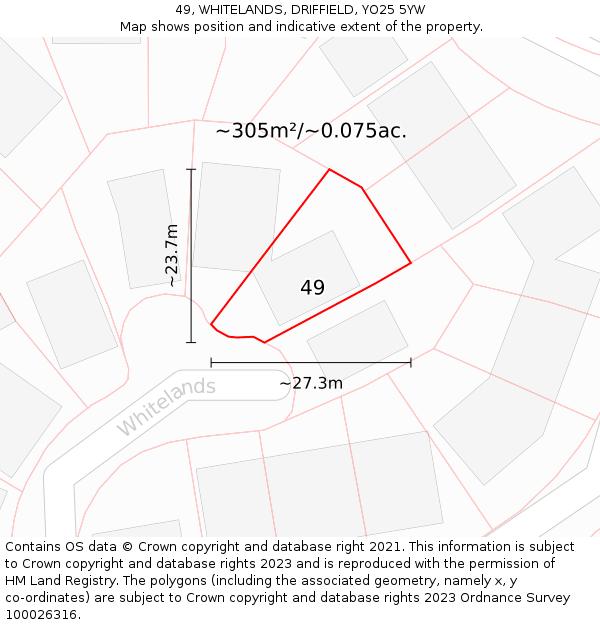 49, WHITELANDS, DRIFFIELD, YO25 5YW: Plot and title map