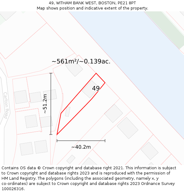 49, WITHAM BANK WEST, BOSTON, PE21 8PT: Plot and title map