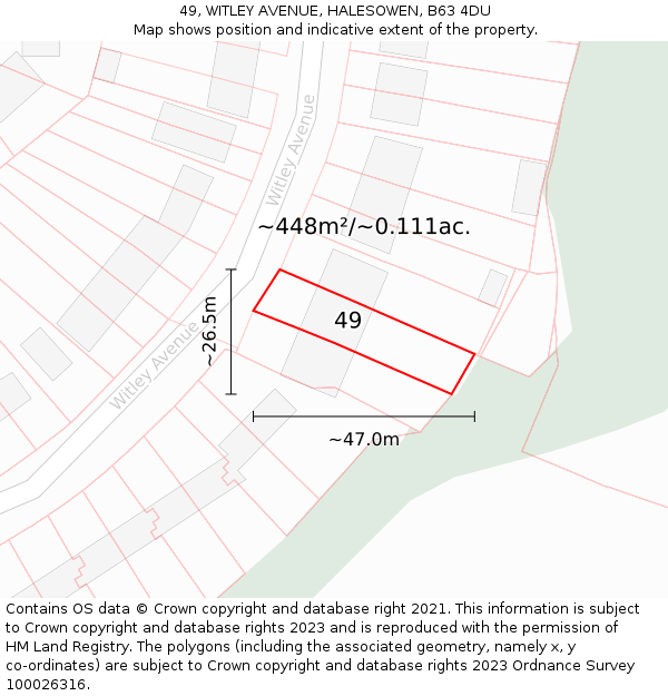 49, WITLEY AVENUE, HALESOWEN, B63 4DU: Plot and title map