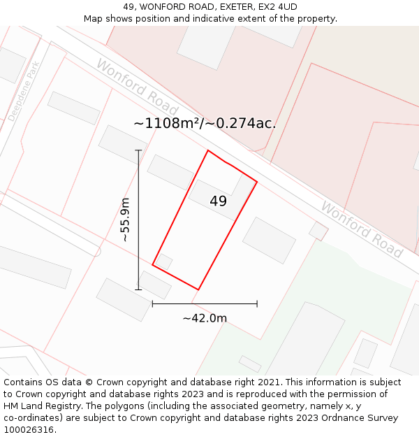 49, WONFORD ROAD, EXETER, EX2 4UD: Plot and title map