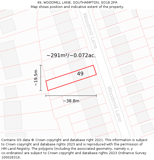 49, WOODMILL LANE, SOUTHAMPTON, SO18 2PA: Plot and title map