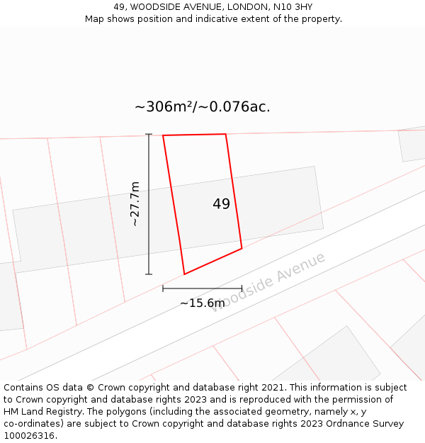 49, WOODSIDE AVENUE, LONDON, N10 3HY: Plot and title map