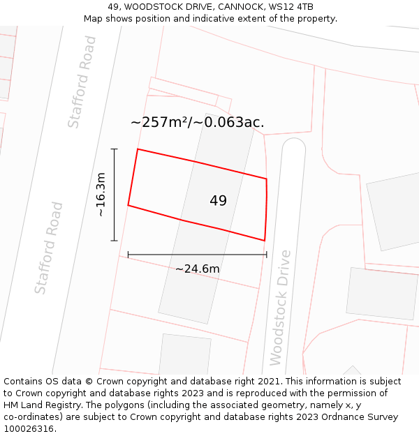 49, WOODSTOCK DRIVE, CANNOCK, WS12 4TB: Plot and title map