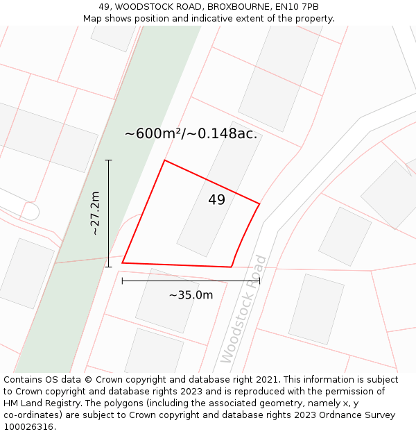 49, WOODSTOCK ROAD, BROXBOURNE, EN10 7PB: Plot and title map