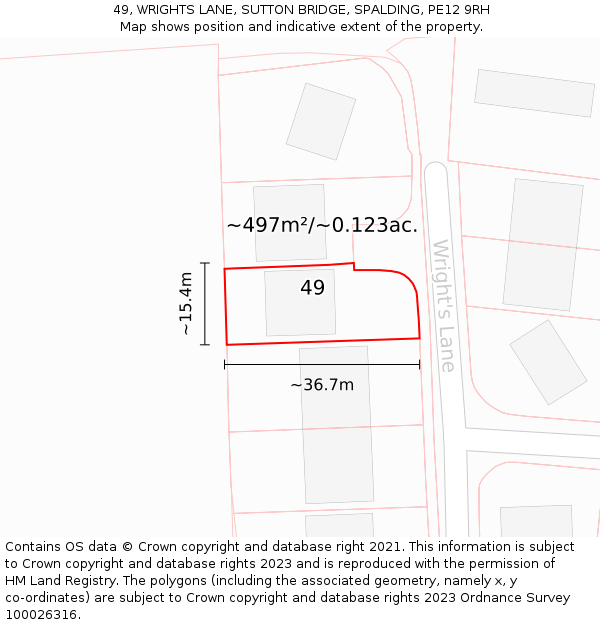 49, WRIGHTS LANE, SUTTON BRIDGE, SPALDING, PE12 9RH: Plot and title map