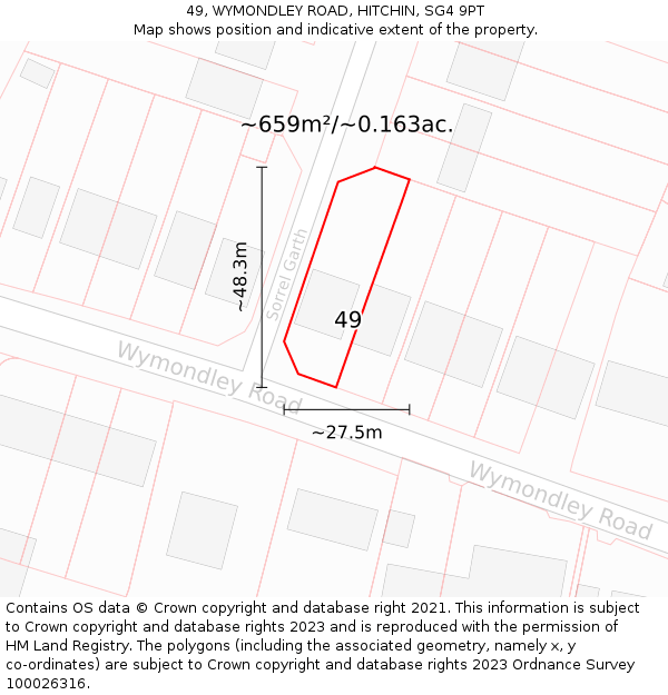 49, WYMONDLEY ROAD, HITCHIN, SG4 9PT: Plot and title map